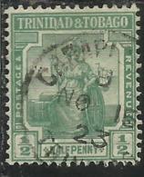 TRINIDAD AND E TOBAGO 1913 BRITANNIA 1/2p 1/2 KALF P USATO USED OBLITERE´ - Trinidad & Tobago (...-1961)