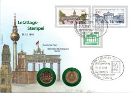 DDR Numisbrief "Letzttagestempel 31.12.1991"31.12.91 Berlin Mit 1Pf. DDR+1Pf. BRD(Münze)+DP 50,100,50 Pf.DP Mischfrank. - Andere & Zonder Classificatie