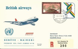 RF 76.12 U, British Airways  Genève - Nairobi, Recommandé, B-747, 1976 - Erst- U. Sonderflugbriefe