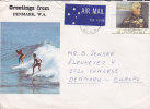 Australia Airmail Par Avion Label Greeting From DENMARK (W.A.) Surfing Cachet 1986? Cover VANLØSE Denmark $1 Hunter - Storia Postale