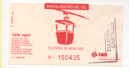 Alt692 Biglietto Ticket Billet Teleferic Castillo Montjuic Teleferica Parco Divertimenti Barcelona Barcellona TMB Spain - Europa