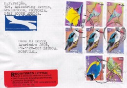 2 SCANS - TIMBRES - STAMPS - LETTRE RECOMMANDÉ POUR PORTUGAL - AFRIQUE DU SUD - TIMBRES DIVERS OISEAUX ET POISSONS - Brieven En Documenten