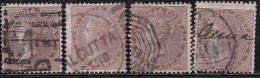 British East India Used 1865, Elephant Watermark, One Anna X 4 Diff., Shades - 1854 Britische Indien-Kompanie