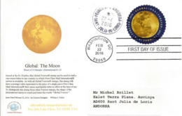 GLOBAL STAMP: THE MOON (timbre Rond), Affranchissement International. Premier Jour Washington Année 2016, - North  America