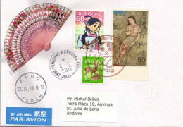 Eventail Japonais, Belle Lettre De Kobé Adressée En ANDORRE, Avec Timbre à Date Arrivée Au Recto Enveloppe - Storia Postale