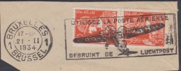 BE 1934 Belle Flamme "Utilisez La Poste Aérienne" Sur Paire Du 335 Cachet Bruxelles 17-18 21 II 1934 - Targhette