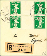 5+Z+5 Rp., Tellknabe 1911, Type I, 4er-Block Mit Zwischensteg Auf Briefstück Von EMMENBRÜCKE 5.VI.33 Mit... - Se-Tenant
