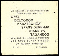TAGANROG, Zweiseit. Flugblatt: Taganrog Befreit M.Dr.Verm.B.100.31.8.43.5000  TAGANROG, Two-sided Propaganda... - Autres & Non Classés