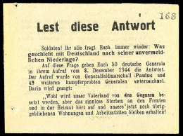 Lest Diese Antwort, Zweiseitiger Flugzettel (ca. 11,5 X 9 Cm): "...Was Geschieht Mit Deutschland Nach Seiner... - Autres & Non Classés