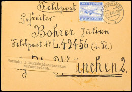 1944, Luftpost-Zulassungsmarke Auf Feldpostbrief Aus MÜLHAUSEN 1.8.44 An Die Feldpostnummer "L49456" Und... - Autres & Non Classés