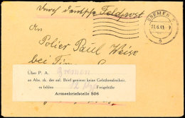 1943, Aufkleber "Über P.A....(Bremen)...an Abs. Zk. Der Anl. Brief Genießt Keine Gebührenfreiheit.... - Autres & Non Classés