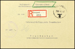 1942, Kessel Von Demjansk, R-Dienstbrief Mit Normstempel "b 725 10.2.42" Und Feldpost-R-Zettel Mit Hds. Kenn-Nummer... - Autres & Non Classés