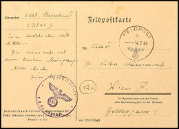 1941, Rhodos, Karte Mit Normstempel "b 14.7.44" Mit Absenderangabe Und Briefstempel Mit Feldpostnummer "03800 D" (=... - Autres & Non Classés
