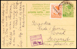 1 Din. Ganzsachenkarte Mit Zusatzfrankatur 0,50 Din. Mit DKr. "VEL. KIKINDA 14.VII.42" Sowie Zensurstempel 010 /... - Autres & Non Classés