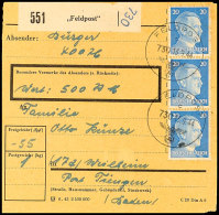 20 Pfg. Hitler Im Senkrechten 3er-Streifen Mit Feldpost-Normstempel "c 730 13.9.44" Auf Feldpost-Wert-Paketkarte... - Autres & Non Classés