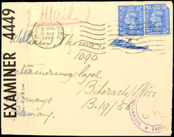 2 1/2 D (2) Auf Luftpostbrief Vom 8.3.44 Aus England In Das Internierungslager Biberach Mit Englischem... - Autres & Non Classés