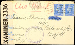2 1/2 D (2) Auf Luftpostbrief Vom 10.10.43 Aus England In Das Internierungslager Biberach Mit Englischem... - Autres & Non Classés