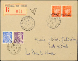 "TAXE PERCUE" Auf 70 C. Petain (waagerechts Paar) Auf R-Brief Von "PIRIACS/ MER 24.3.45" Nach La Baule, Dort Mit 10... - Autres & Non Classés