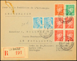 Rückzug/Kapitulation (Reddition): 2x670 + 519 + 521 + 4x522 Auf Einschreib-Brief Von LA BAULE 07.05.1945 Nach... - Autres & Non Classés