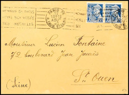 50 C. Blau Im Waagerechten Paar Mit Aufdrucktype II Auf Brief Aus PARIS 13.8.40 Nach St. Quen Mit Ankunftsstempel... - Autres & Non Classés