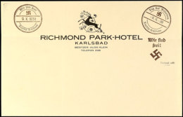 1938, Briefpapier Des Richmond Park-Hotels In Karlsbad Mit Privatem Handstempel-Aufdruck "Wir Sind Frei! +... - Autres & Non Classés