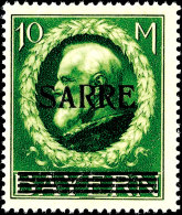 10 Mark Bayern Mit Aufdruck "Sarre", Abart I "kleines A In Sarre", Tadellos Postfrisch, Unsigniert, Fotoattest Ney... - Autres & Non Classés