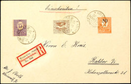 50 Pf. Auf 5 Mark In A-Farbe, Aufdruck In Type IIa, Als Portogerechte MiF Mit Mi.-Mr. 5c Und 19b Auf R-Fernbrief... - Autres & Non Classés