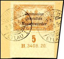1,50 Mark Deutsches Reich Mit Dreizeiligem Bdr.-Aufdruck "Marienwerder", Unterrandstück Mit Ur-HAN "H... - Autres & Non Classés