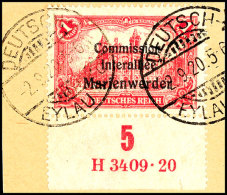 1 Mark Deutsches >Reich Mit Dreizeiligem Bdr.-Aufdruck "Marienwerder", Unterrandstück Mit Ur-HAN "H 3409.20",... - Autres & Non Classés