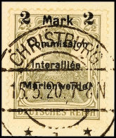 2 Mark Auf 2 1/2 Pfg Germania, Aufdruck In Type AIb, Tadellos Gestempelt "CHRISTBURG 15.5.20" Auf Briefstück,... - Autres & Non Classés