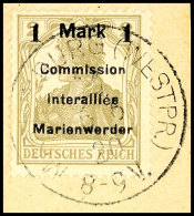 1 Mark Auf 2 Pfg Germania, Aufdruck In Type AIH, Tadellos Gestempelt Auf Briefstück, Gepr. Klein BPP, Mi.... - Autres & Non Classés