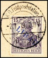 15 Pfg Germania Schwarzviolett Mit Violettblauem Aufdruck "LIBAU" In Type II, Tadellos Gestempelt Auf... - Autres & Non Classés