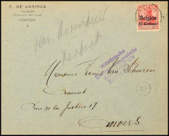 "CONTICH 8 V 1918", Zentr. Auf Zensurbrief (ohne Klappe) Nach Anvers, Katalog: 3 BFCONTICH 8 V 1918, Centered... - Autres & Non Classés