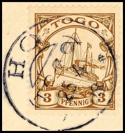 HO 25.4 08, Klar Auf Briefstück 3 Pfg Kaiseryacht, ARGE 60.-, Katalog: 7 BSHO 25. 4 08, Clear On Piece 3... - Togo