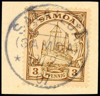 SALAILUA 18/2 07, Klar Und Zentrisch Auf Briefstück 3 Pfg Kaiseryacht, Gepr. R.F.Steuer BPP, Katalog: 7... - Samoa