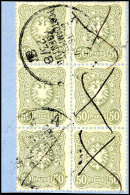 50 Pf (mittel)graugrün, Sechserblock Auf Leinenbriefstück, Fotoattest Ronald F. Steuer BPP: "zeigt Zwei... - Samoa