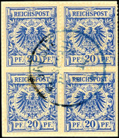 20 Pf. Im Pracht- Viererblock Mit Grünlichblauem Stempel Jaluit 1/10/(96) Entwertet (Steuer X2), Befund R.... - Marshall