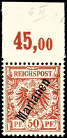 50 Pf Steilaufdruck Tadellos Postfrisch Vom Oberrand, Mi. 220.-, Katalog: 6II Rand **50 Pf Steep Overprint In... - Mariannes