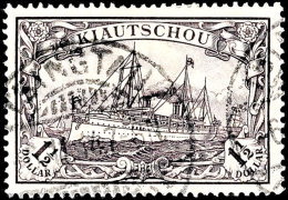 1 1/2 Dollar Kaiseryacht, Friedensdruck 26 : 17 Zähnungslöcher, Schwarzgrauviolett, Tadellos Gestempelt... - Kiautchou