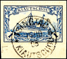 1 Dollar Kaiseryacht, 26 : 17 Zähnungslöcher, Plattenfehler I "Wertziffer 1 Kreuzweise Schraffiert" (Feld... - Kiautchou