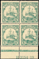 5 Pfg Kaiseryacht Mit Wasserzeichen, Postfrischer Viererblock Mit HAN 3154.19, Mi. 236.-, Katalog: A21 HAN **5... - Carolines