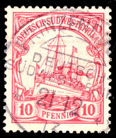 PRINZENBUCHT 21 12 13 Zentrisch Auf 10 Pf. Kaiseryacht, Gepr. Bothe, ARGE 60.-, Katalog: 26 OPRINZENBUCHT 21 12... - Sud-Ouest Africain Allemand