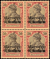 60 C Auf 50 Pf., Postfrischer Viererblock, Gepr. Bothe BPP, Mi. 260.-, Katalog: 14(4) **60 C On 50 Pf.,... - Maroc (bureaux)