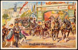 1935, "Gruß Vom Oktoberfest", Neben Dem Eingang Die Hakenkreuz-Flagge, Künstler-color-AK,... - Autres & Non Classés