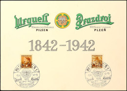 B & M: 1942, Urquell Bürgerliches Brauhaus Pilsen 1842-1942, DIN A5 Color Gedenk-Faltblatt, Frankiert Mit... - Autres & Non Classés