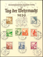 1939, T.d. Wehrmacht, WHW-Gedenkblatt Mit Pass. MiNr. 675/83 U. Entspr. SST Berlin 19.3.1939, Fest Aufgeklebt Auf... - Autres & Non Classés