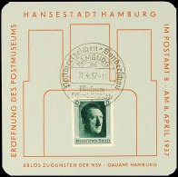 1937, Eröffnung Des Postmuseums Hamburg, Kl. Gedenkblatt Mit Wz., Frankiert Mit Mi.-Nr. 646, Pass. SST Hamburg... - Autres & Non Classés