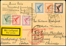 1929, Weltrundfahrt, Deutsche Post, Karte Friedrichshafen-Tokio Nach Tiensin/China Mit Ankunftsstempel, Leichte... - Autres & Non Classés