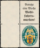 A2+8 Pf., Nothilfe 1928, Postfrisch, Links Mit Zwischensteg (dieser Falzreste), Mi. 900,-, Katalog: S64 **A2 8... - Autres & Non Classés