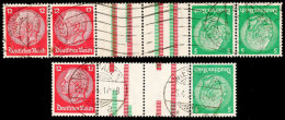 5 Pfg. Z + Z + 12 Pfg. Hindenburg 1933 - Zusammendruck Gestempelt, 2x Mit Verschiedenen Strichleisten-Varianten,... - Autres & Non Classés